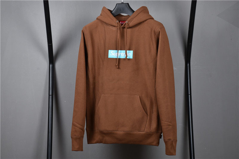 Supreme Brown Hoodie With Light Blue Box Logo